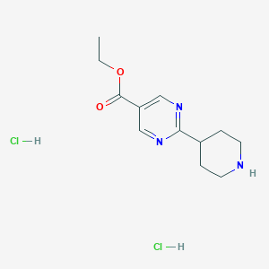 molecular formula C12H19Cl2N3O2 B3002608 Ethyl 2-piperidin-4-ylpyrimidine-5-carboxylate;dihydrochloride CAS No. 2344678-08-4