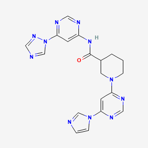 N-(6-(1H-1,2,4-triazol-1-yl)pyrimidin-4-yl)-1-(6-(1H-imidazol-1-yl)pyrimidin-4-yl)piperidine-3-carboxamide