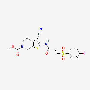 molecular formula C19H18FN3O5S2 B3002904 methyl 3-cyano-2-(3-((4-fluorophenyl)sulfonyl)propanamido)-4,5-dihydrothieno[2,3-c]pyridine-6(7H)-carboxylate CAS No. 886957-65-9