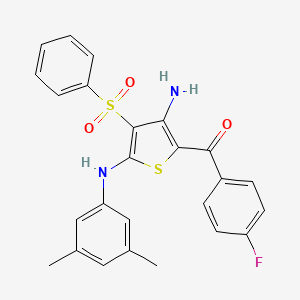 molecular formula C25H21FN2O3S2 B3002967 3-(BENZENESULFONYL)-N2-(3,5-DIMETHYLPHENYL)-5-(4-FLUOROBENZOYL)THIOPHENE-2,4-DIAMINE CAS No. 890821-71-3