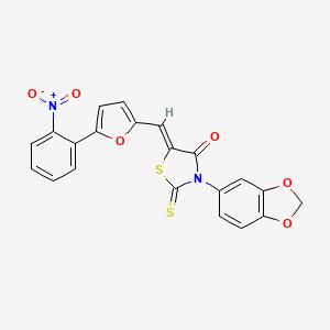 molecular formula C21H12N2O6S2 B3002981 (Z)-3-(benzo[d][1,3]dioxol-5-yl)-5-((5-(2-nitrophenyl)furan-2-yl)methylene)-2-thioxothiazolidin-4-one CAS No. 875286-49-0