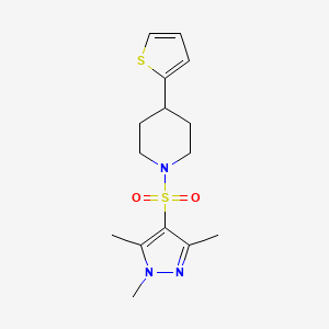 4-(thiophen-2-yl)-1-((1,3,5-trimethyl-1H-pyrazol-4-yl)sulfonyl)piperidine