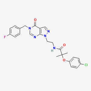 molecular formula C24H23ClFN5O3 B3003060 2-(4-chlorophenoxy)-N-(2-(5-(4-fluorobenzyl)-4-oxo-4,5-dihydro-1H-pyrazolo[3,4-d]pyrimidin-1-yl)ethyl)-2-methylpropanamide CAS No. 922059-83-4