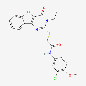 molecular formula C21H18ClN3O4S B3003076 N-(3-chloro-4-methoxyphenyl)-2-[(3-ethyl-4-oxo-3,4-dihydro[1]benzofuro[3,2-d]pyrimidin-2-yl)sulfanyl]acetamide CAS No. 923186-77-0