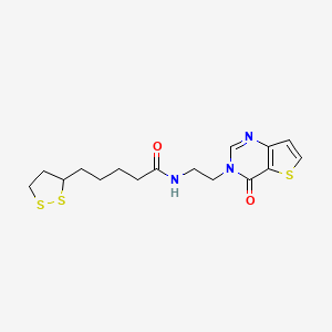 molecular formula C16H21N3O2S3 B3003079 5-(1,2-dithiolan-3-yl)-N-(2-(4-oxothieno[3,2-d]pyrimidin-3(4H)-yl)ethyl)pentanamide CAS No. 2034553-30-3