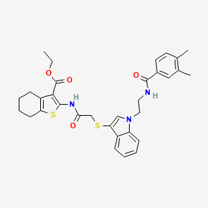 ethyl 2-(2-((1-(2-(3,4-dimethylbenzamido)ethyl)-1H-indol-3-yl)thio)acetamido)-4,5,6,7-tetrahydrobenzo[b]thiophene-3-carboxylate