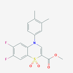 molecular formula C18H15F2NO4S B3003263 methyl 4-(3,4-dimethylphenyl)-6,7-difluoro-4H-1,4-benzothiazine-2-carboxylate 1,1-dioxide CAS No. 1189667-34-2