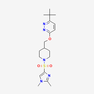 molecular formula C19H29N5O3S B3003276 3-Tert-butyl-6-[[1-(1,2-dimethylimidazol-4-yl)sulfonylpiperidin-4-yl]methoxy]pyridazine CAS No. 2379953-57-6