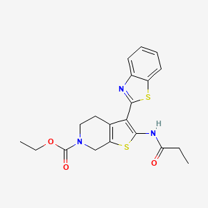 molecular formula C20H21N3O3S2 B3003367 ethyl 3-(1,3-benzothiazol-2-yl)-2-(propanoylamino)-5,7-dihydro-4H-thieno[2,3-c]pyridine-6-carboxylate CAS No. 887889-29-4