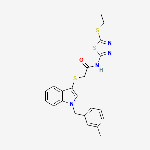 molecular formula C22H22N4OS3 B3003738 N-(5-ethylsulfanyl-1,3,4-thiadiazol-2-yl)-2-[1-[(3-methylphenyl)methyl]indol-3-yl]sulfanylacetamide CAS No. 681276-02-8