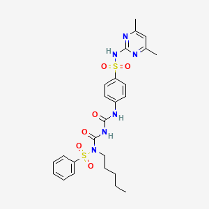 molecular formula C25H30N6O6S2 B3003836 N-(((4-(N-(4,6-dimethylpyrimidin-2-yl)sulfamoyl)phenyl)carbamoyl)carbamoyl)-N-pentylbenzenesulfonamide CAS No. 391219-82-2