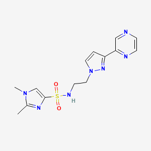 molecular formula C14H17N7O2S B3003846 1,2-dimethyl-N-(2-(3-(pyrazin-2-yl)-1H-pyrazol-1-yl)ethyl)-1H-imidazole-4-sulfonamide CAS No. 2034416-29-8