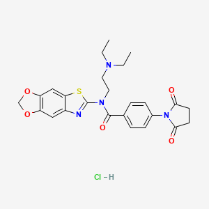 molecular formula C25H27ClN4O5S B3003850 N-[2-(diethylamino)ethyl]-N-([1,3]dioxolo[4,5-f][1,3]benzothiazol-6-yl)-4-(2,5-dioxopyrrolidin-1-yl)benzamide;hydrochloride CAS No. 1052537-76-4