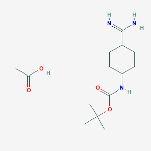 molecular formula C14H27N3O4 B3003958 tert-Butyl ((1r,4r)-4-carbamimidoylcyclohexyl)carbamate acetate CAS No. 2137033-49-7