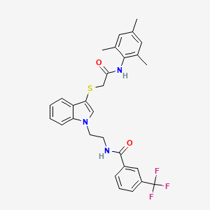 molecular formula C29H28F3N3O2S B3003993 N-(2-(3-((2-(mesitylamino)-2-oxoethyl)thio)-1H-indol-1-yl)ethyl)-3-(trifluoromethyl)benzamide CAS No. 851714-90-4