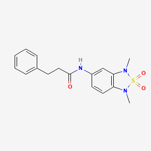 molecular formula C17H19N3O3S B3004069 N-(1,3-dimethyl-2,2-dioxido-1,3-dihydrobenzo[c][1,2,5]thiadiazol-5-yl)-3-phenylpropanamide CAS No. 2034544-99-3