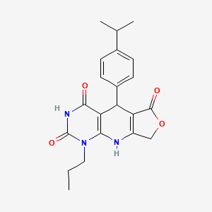 molecular formula C21H23N3O4 B3004167 8-(4-propan-2-ylphenyl)-13-propyl-5-oxa-2,11,13-triazatricyclo[7.4.0.03,7]trideca-1(9),3(7)-diene-6,10,12-trione CAS No. 869465-31-6