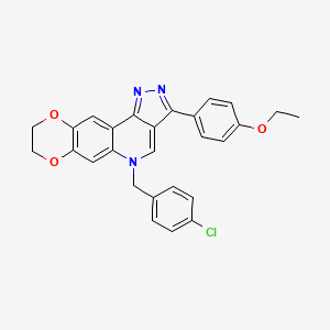 molecular formula C27H22ClN3O3 B3004178 5-(4-chlorobenzyl)-3-(4-ethoxyphenyl)-8,9-dihydro-5H-[1,4]dioxino[2,3-g]pyrazolo[4,3-c]quinoline CAS No. 872198-29-3