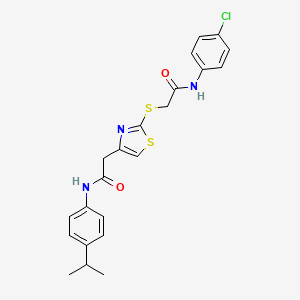 molecular formula C22H22ClN3O2S2 B3004203 N-(4-chlorophenyl)-2-((4-(2-((4-isopropylphenyl)amino)-2-oxoethyl)thiazol-2-yl)thio)acetamide CAS No. 953992-51-3