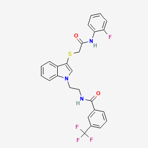 molecular formula C26H21F4N3O2S B3004250 N-[2-[3-[2-(2-fluoroanilino)-2-oxoethyl]sulfanylindol-1-yl]ethyl]-3-(trifluoromethyl)benzamide CAS No. 497073-02-6