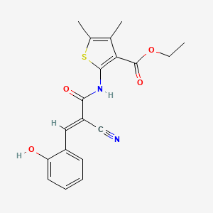 molecular formula C19H18N2O4S B3004282 ethyl 2-[[(E)-2-cyano-3-(2-hydroxyphenyl)prop-2-enoyl]amino]-4,5-dimethylthiophene-3-carboxylate CAS No. 314258-04-3