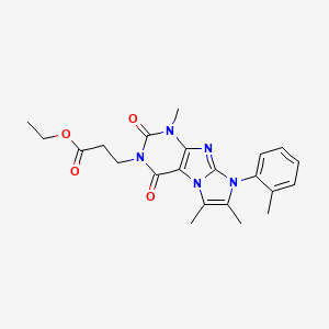 molecular formula C22H25N5O4 B3004294 ethyl 3-(1,6,7-trimethyl-2,4-dioxo-8-(o-tolyl)-1H-imidazo[2,1-f]purin-3(2H,4H,8H)-yl)propanoate CAS No. 887455-67-6