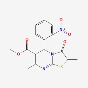 molecular formula C16H15N3O5S B3004340 methyl 2,7-dimethyl-5-(2-nitrophenyl)-3-oxo-5H-[1,3]thiazolo[3,2-a]pyrimidine-6-carboxylate CAS No. 620157-56-4