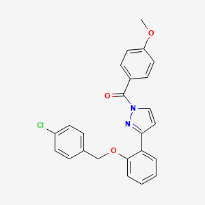 molecular formula C24H19ClN2O3 B3004372 3-{2-[(4-chlorophenyl)methoxy]phenyl}-1-(4-methoxybenzoyl)-1H-pyrazole CAS No. 477713-40-9