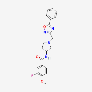 molecular formula C21H21FN4O3 B3004459 3-fluoro-4-methoxy-N-(1-((5-phenyl-1,2,4-oxadiazol-3-yl)methyl)pyrrolidin-3-yl)benzamide CAS No. 1396856-48-6