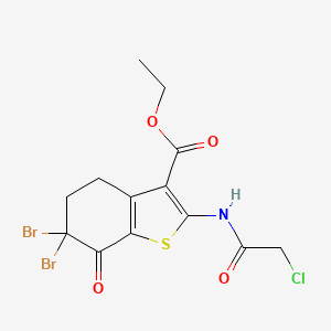 molecular formula C13H12Br2ClNO4S B3004524 Ethyl 6,6-dibromo-2-[(chloroacetyl)amino]-7-oxo-4,5,6,7-tetrahydro-1-benzothiophene-3-carboxylate CAS No. 113432-89-6