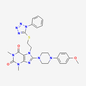 molecular formula C27H30N10O3S B3004544 8-[4-(4-methoxyphenyl)piperazin-1-yl]-1,3-dimethyl-7-{2-[(1-phenyl-1H-1,2,3,4-tetrazol-5-yl)sulfanyl]ethyl}-2,3,6,7-tetrahydro-1H-purine-2,6-dione CAS No. 850914-84-0