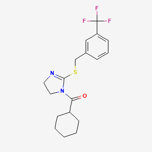 molecular formula C18H21F3N2OS B3004676 cyclohexyl(2-((3-(trifluoromethyl)benzyl)thio)-4,5-dihydro-1H-imidazol-1-yl)methanone CAS No. 851805-57-7