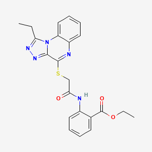 molecular formula C22H21N5O3S B3004716 ethyl 2-[2-({1-ethyl-[1,2,4]triazolo[4,3-a]quinoxalin-4-yl}sulfanyl)acetamido]benzoate CAS No. 1357831-95-8
