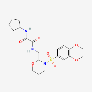 molecular formula C20H27N3O7S B3004766 N1-cyclopentyl-N2-((3-((2,3-dihydrobenzo[b][1,4]dioxin-6-yl)sulfonyl)-1,3-oxazinan-2-yl)methyl)oxalamide CAS No. 869071-67-0