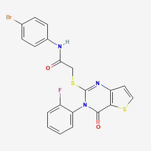 molecular formula C20H13BrFN3O2S2 B3004783 N-(4-bromophenyl)-2-{[3-(2-fluorophenyl)-4-oxo-3,4-dihydrothieno[3,2-d]pyrimidin-2-yl]sulfanyl}acetamide CAS No. 1260932-36-2