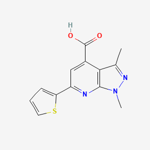 molecular formula C13H11N3O2S B3005087 1,3-dimethyl-6-(thiophen-2-yl)-1H-pyrazolo[3,4-b]pyridine-4-carboxylic acid CAS No. 893645-77-7