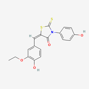molecular formula C18H15NO4S2 B3005124 (5E)-5-[(3-ethoxy-4-hydroxyphenyl)methylidene]-3-(4-hydroxyphenyl)-2-sulfanylidene-1,3-thiazolidin-4-one CAS No. 300826-99-7