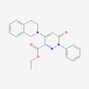 molecular formula C22H21N3O3 B3005192 ethyl 4-(3,4-dihydroisoquinolin-2(1H)-yl)-6-oxo-1-phenyl-1,6-dihydropyridazine-3-carboxylate CAS No. 922095-46-3