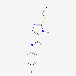 molecular formula C13H14FN3S B3005204 N-{[2-(ethylsulfanyl)-1-methyl-1H-imidazol-5-yl]methylene}-4-fluoroaniline CAS No. 303986-82-5