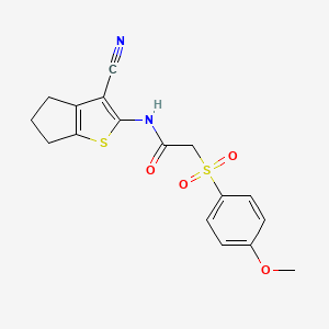 molecular formula C17H16N2O4S2 B3005221 N-(3-cyano-5,6-dihydro-4H-cyclopenta[b]thiophen-2-yl)-2-((4-methoxyphenyl)sulfonyl)acetamide CAS No. 941988-50-7