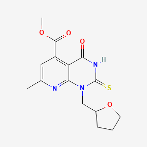 molecular formula C15H17N3O4S B3005228 Methyl 7-methyl-4-oxo-2-sulfanyl-1-(tetrahydrofuran-2-ylmethyl)-1,4-dihydropyrido[2,3-d]pyrimidine-5-carboxylate CAS No. 938018-09-8