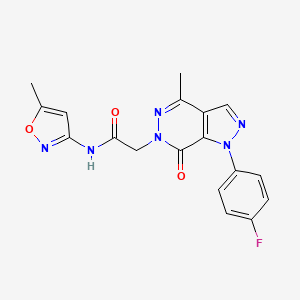 molecular formula C18H15FN6O3 B3005229 2-(1-(4-fluorophenyl)-4-methyl-7-oxo-1H-pyrazolo[3,4-d]pyridazin-6(7H)-yl)-N-(5-methylisoxazol-3-yl)acetamide CAS No. 946332-00-9