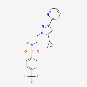 molecular formula C20H19F3N4O2S B3005265 N-(2-(5-cyclopropyl-3-(pyridin-2-yl)-1H-pyrazol-1-yl)ethyl)-4-(trifluoromethyl)benzenesulfonamide CAS No. 1797235-97-2