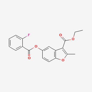 molecular formula C19H15FO5 B3005286 Ethyl 5-((2-fluorobenzoyl)oxy)-2-methylbenzofuran-3-carboxylate CAS No. 637748-97-1