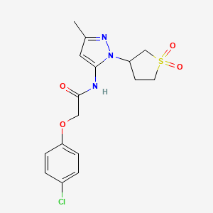 molecular formula C16H18ClN3O4S B3005298 2-(4-chlorophenoxy)-N-[1-(1,1-dioxo-1lambda6-thiolan-3-yl)-3-methyl-1H-pyrazol-5-yl]acetamide CAS No. 1171773-34-4