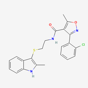 molecular formula C22H20ClN3O2S B3005299 3-(2-chlorophenyl)-5-methyl-N-(2-((2-methyl-1H-indol-3-yl)thio)ethyl)isoxazole-4-carboxamide CAS No. 850916-37-9