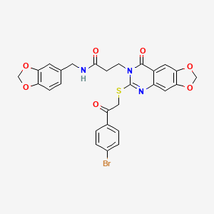 molecular formula C28H22BrN3O7S B3005302 N-[(2H-1,3-benzodioxol-5-yl)methyl]-3-(6-{[2-(4-bromophenyl)-2-oxoethyl]sulfanyl}-8-oxo-2H,7H,8H-[1,3]dioxolo[4,5-g]quinazolin-7-yl)propanamide CAS No. 688059-49-6