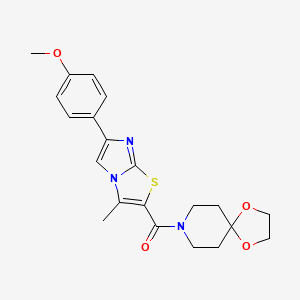 molecular formula C21H23N3O4S B3005311 (6-(4-Methoxyphenyl)-3-methylimidazo[2,1-b]thiazol-2-yl)(1,4-dioxa-8-azaspiro[4.5]decan-8-yl)methanone CAS No. 852134-52-2