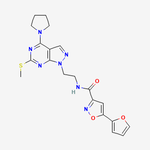 molecular formula C20H21N7O3S B3005348 5-(furan-2-yl)-N-(2-(6-(methylthio)-4-(pyrrolidin-1-yl)-1H-pyrazolo[3,4-d]pyrimidin-1-yl)ethyl)isoxazole-3-carboxamide CAS No. 1172308-97-2