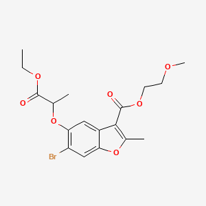molecular formula C18H21BrO7 B3005397 2-Methoxyethyl 6-bromo-5-((1-ethoxy-1-oxopropan-2-yl)oxy)-2-methylbenzofuran-3-carboxylate CAS No. 385419-77-2